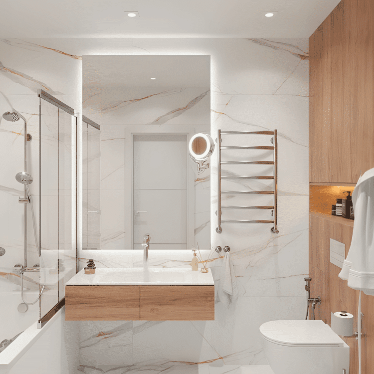 Fyrkantig spegel med kristalldetaljer för en gnistrande stil.