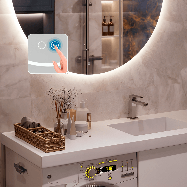 Förstoringsspegel med dimbart LED-ljus och tredimensionell spegeleffekt