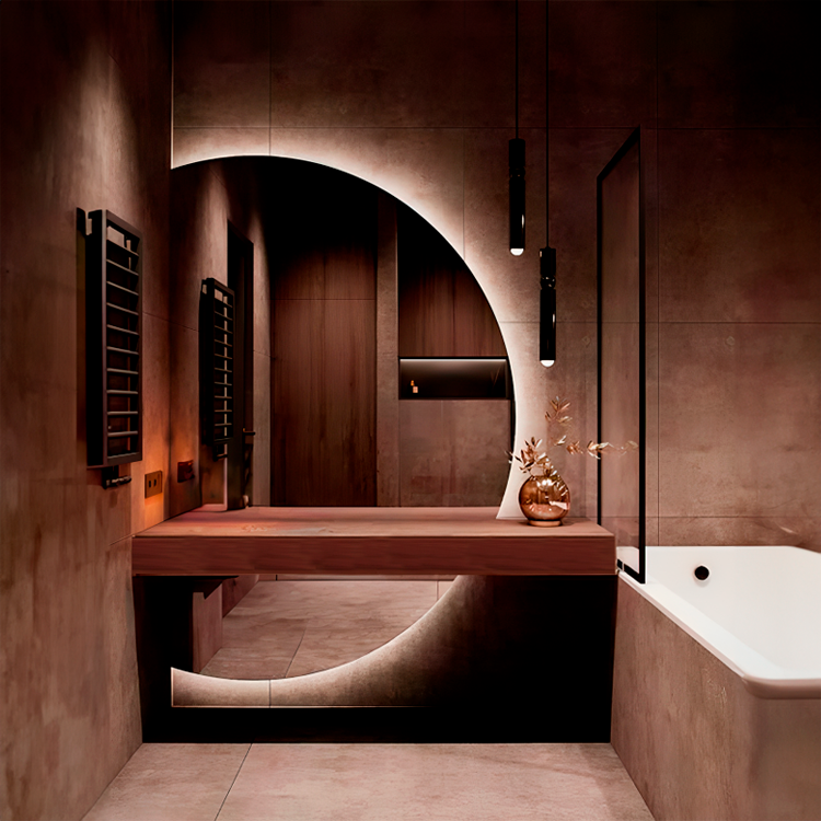 halvcirkelformad spegel med led