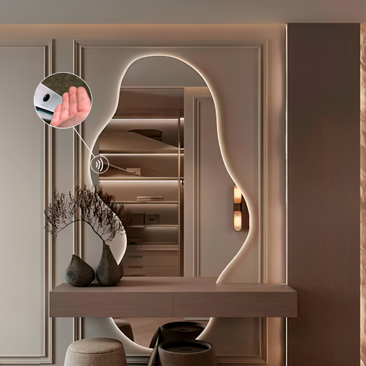 asymmetrisk spegel med led belysning sensor brytare